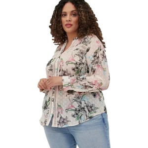 Torrid Clip Dot Floral Blouse Lace Inset Pintuck Chiffon Top 2X